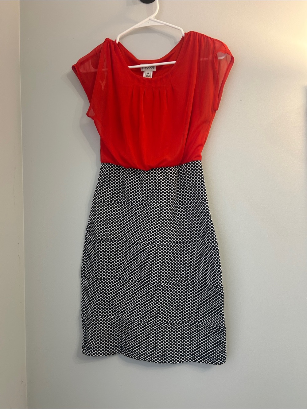 Enfocus Studio Red Top with Black & White Polka Dot Pencil Skirt Dress
